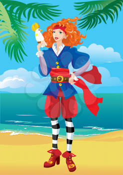 Pirate girl on beautiful tropical beach