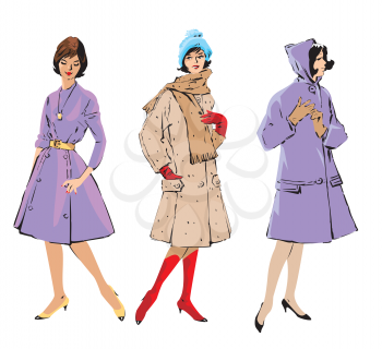Set of elegant women - retro style fashion models