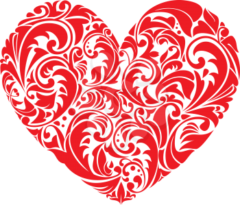 Red ornamental  floral heart on white background. Element for your Valentine`s Day Design