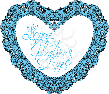 vintage ornamental heart shape with calligraphic text Happy Valentines Day
