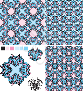 set of seamless patterns - floral ornaments and elements
