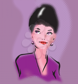 Retro elegant woman portrait in pop art style