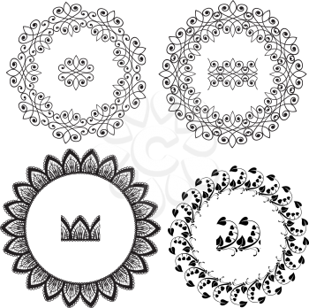 Set of Vintage backgrounds, Guilloche ornamental circle Elements for Certificate, Money, Diploma, Voucher, decorative round frames.
