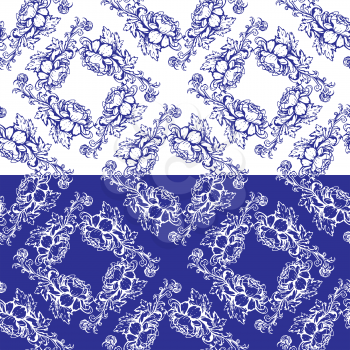 Seamless blue floral pattern. Background in the style of Chinese painting on porcelain or Russian gzhel style.