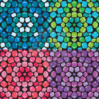 Set of seamless mosaic patterns - Blue, green, pink and purple ceramic tiles - classical geometric ornaments.