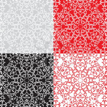 Seamless red, grey color and black and white floral patterns. Ornamental abstract Background. 