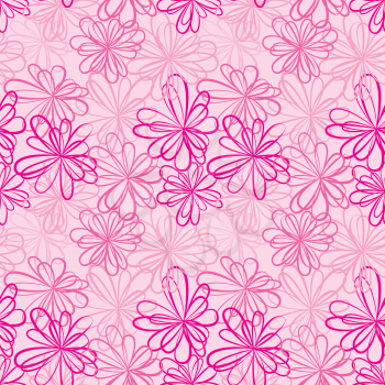 Seamless pattern with flowers and ribbons on pink background.