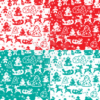 Christmas and New Year seamless pattern with snowflakes and xmas symbols for winter and xmas theme in red, white and light blue colors. Ready to use as swatch 