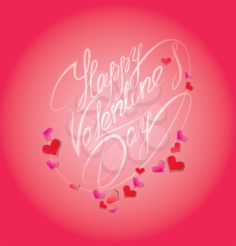 Happy Valentine`s Day. Calligraphic element, holiday card with hearts and  handwritten text