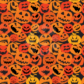 Halloween seamless pattern with pumpkins faces - different emotions cartoons - backgrounds in orange and black colors