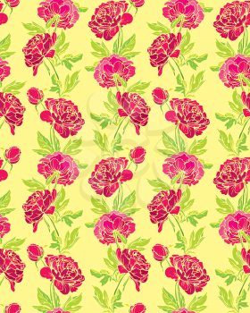 Seamless pattern with Realistic graphic flowers - peony - hand drawn background.