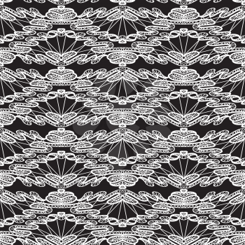Seamless pattern - floral lace ornament - white and black background.