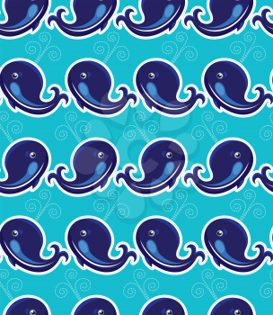 Seamless pattern with whales - ornamental background.