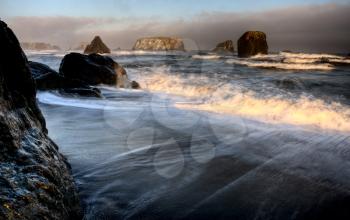 Sunset Bandon Oregon beautiful rock formations USA