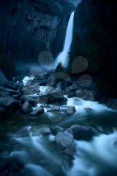 Yosemite National Park waterfall night shot bluurred majestic scene