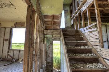 Interior Abandoned house Saskatchewan Canada delapitated in ruins