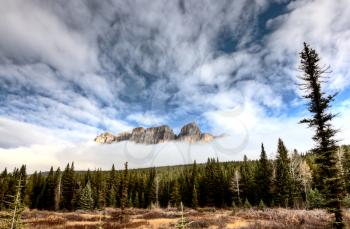 Castle Mountain Alberta Canada amongst the clouds