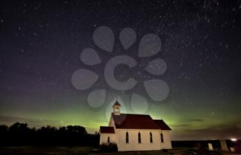 Night Church Northern Lights Saskatchewan Canada Aurora Borealis