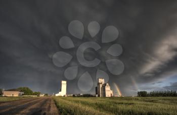 Prairie Grain Elevator in Saskatchewan Canada with storm clouds