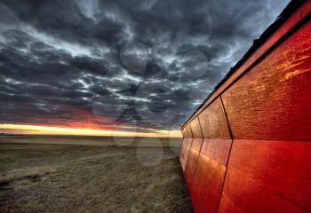 Sunset Saskatchewan Canada red sky farm granary barn