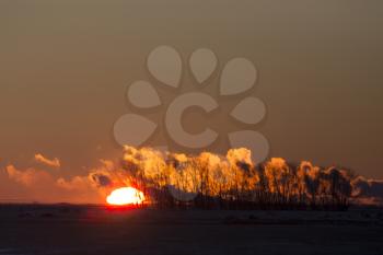 Sunset Pollution Potash Mine in Saskatchewan Canada