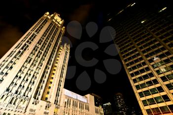 Chicago Downtown City  Night Photography Wrigley Square