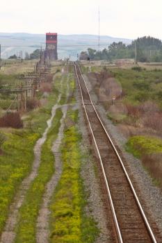 railraod tracks leading into Mortlach in Saskatchewan