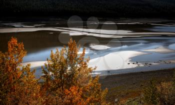 Autumn view of Medicine Lake in Jasper National Park