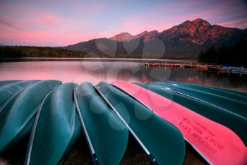 Morning view of Pyramid Lake in Jasper National Park