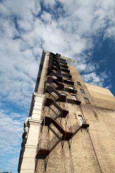 Old metal fire escape on building in Winnipeg