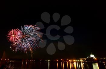 Light reflections fireworks over Wascana Lake