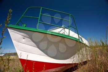 Beached fishing boat near Riverton Manitoba