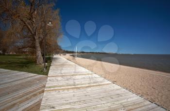 boardwalk and sand at Winnipeg Beach Manitoba