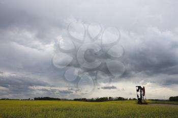 Oil and Gas Pump Jack Prairie Landscape Saskatchewan Canada