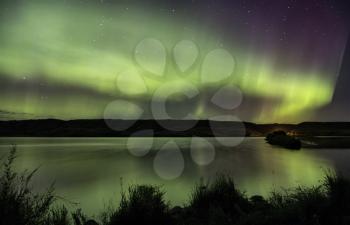 Northern Lights Aurora Borealis Saskatchewan reflection lake