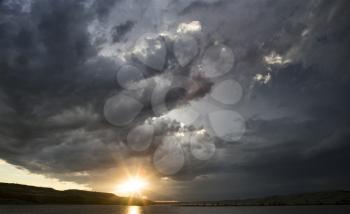 Storm Clouds Lake Sunset in Saskatchewan Canada