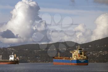Cargo Ships English Bay Vancouver Canada sunrise