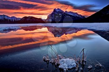 Mount Rundle Winter reflection sunrise majestic snow