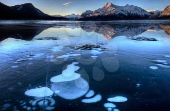 Abraham Lake in Winter gas bubbles Alberta Rocky Mountains
