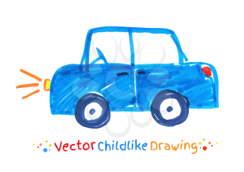 Felt pen childlike drawing of vehicle. Vector illustration. isolated.