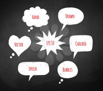 Chalked speech bubbles drawn on school board background.. Vector illustration. Isolated.
