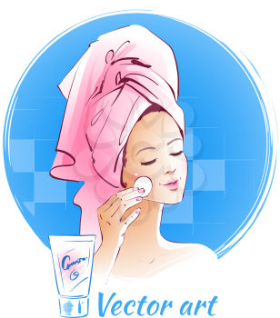 Girl. Skin care. Vector illustration.