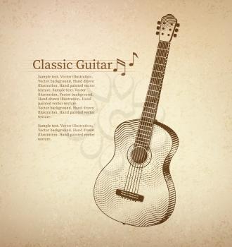 Classical guitar. Vintage vector illustration.