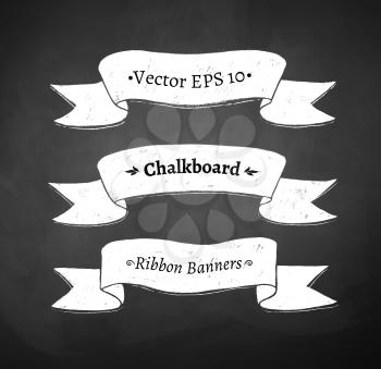 Chalkboard set of ribbon banners. Vector illustration. Isolated.