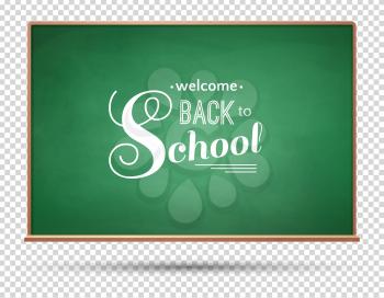 Back to school typographical design on green chalkboard. Vector illustration.