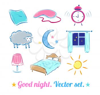 Good Night set. Vector sketches. Isolated.