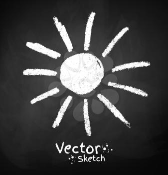 Chalked childlike drawing of sun. Vector illustration. Isolated.