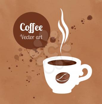 Cup of coffee on hand painted watercolor background. Vector illustration.