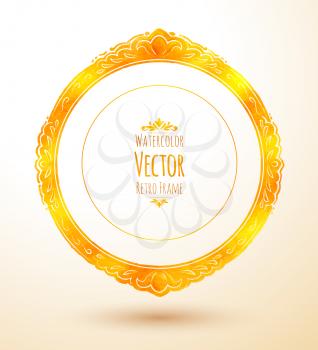 Watercolor golden round vintage frame. Vector illustration.