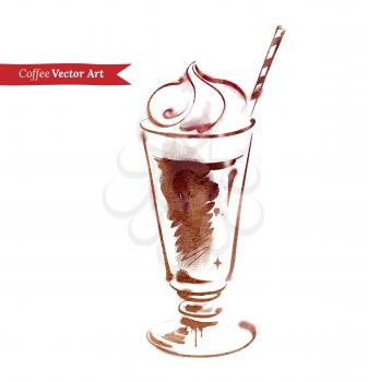 Iced coffee. Watercolor sketch. Vector illustration.